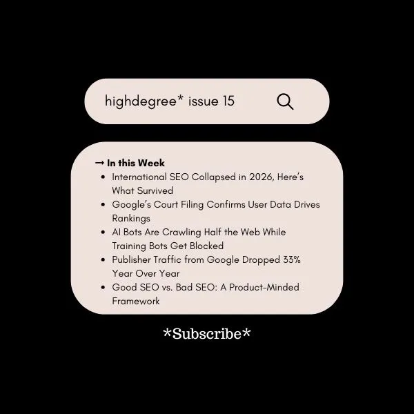 AI Crawlers, Vanishing Traffic & What Still Works in SEO | HighDegree* – Issue 15