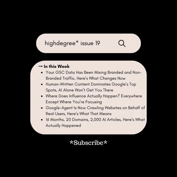 Your GSC Data was Lying, Branded Filters, AI Content Limits, and a New Crawler You Didn’t Invite | HighDegree* – Issue 19