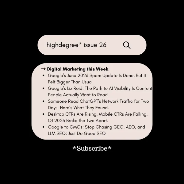 Spam Update Done, GEO vs SEO, CTR Split & ChatGPT Sources | HighDegree* Marketing – Issue 26