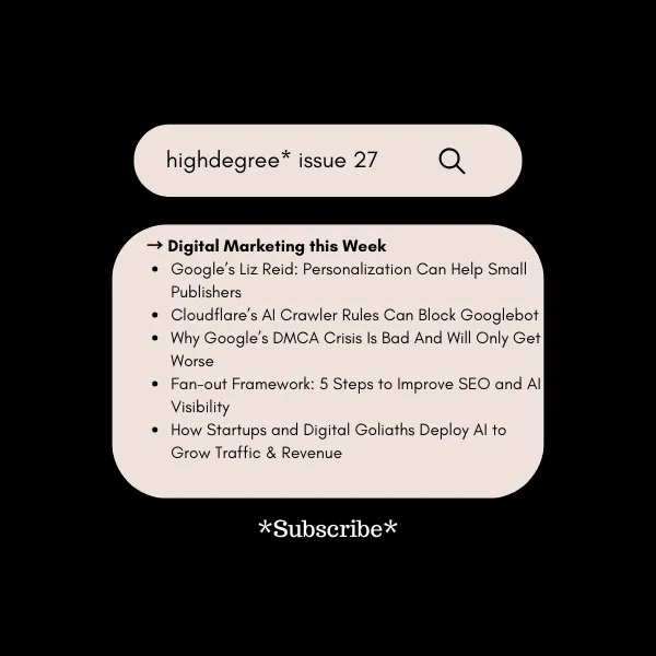Small Publishers, DMCA Abuse & AI Search Tactics | HighDegree* Marketing – Issue 27